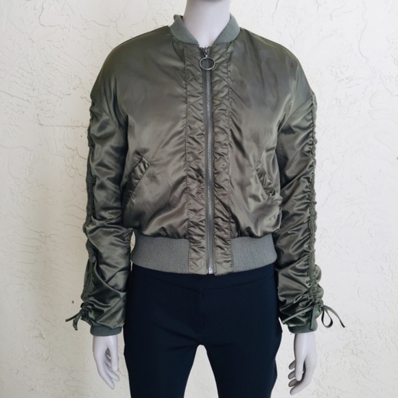 Cotton On Jackets & Blazers - Cotton On trendy olive bomber jacket shirred satin